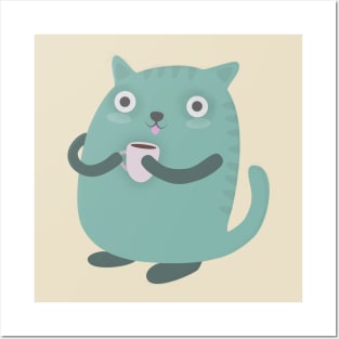 Cute Coffee Cat T-Shirt Posters and Art